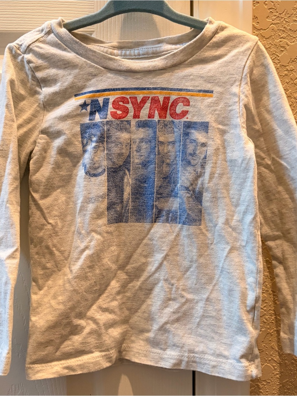 Kids Long-Sleeve 'N SYNC Graphic Tee - White with Blue & Red Print
